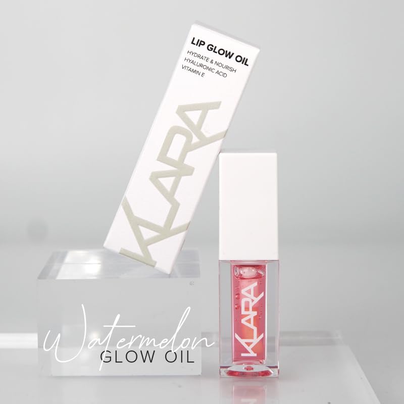 Klara Cosmetics Lip Glow Oil - Hydrating Watermelon Lip Oil With Hyaluronic Acid, 0.2 Oz