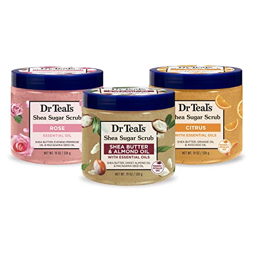 Dr Teal'S Shea Sugar Scrub Trial Pack, Rose & Citrus, 19 Oz (Pack Of 3) - Moisturizing