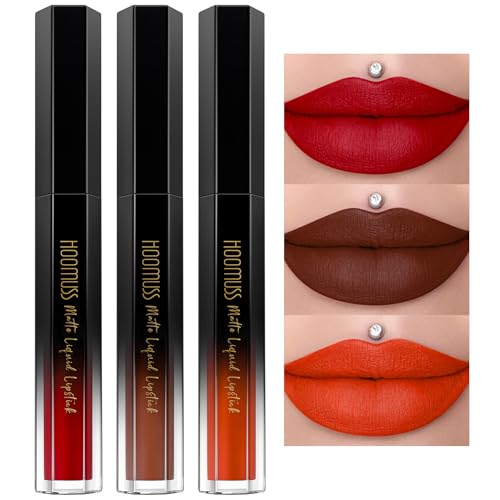 Hoomuss 3Pc Matte Liquid Lipstick Set - Long Lasting, Non-Transfer, Smudgeproof, Cruelty Free