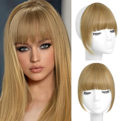 WECAN Ash Blonde Clip in Bangs - 100% Human Hair Extensions for Daily Wear, Curved Fringe