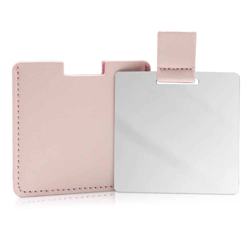 Huakaile Pink Shatterproof Stainless Steel Compact Mirror With Pu Leather Case - Travel Makeup Essential