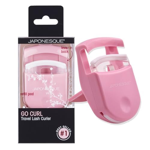 Japonesque Pink Travel Eyelash Curler - 2 Pack Plastic Curlers With Bonus Replacement Pad