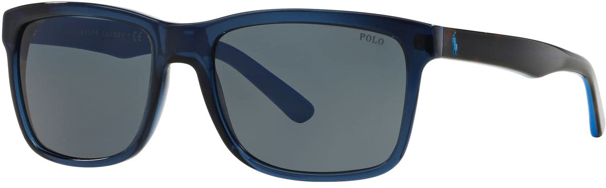 Polo Ralph Lauren Men'S Square Sunglasses, Shiny Transparent Blue/Grey, 57Mm