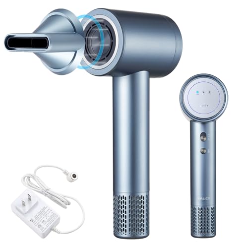 Yalice Cordless Ionic Hair Dryer, Digital Screen, 4 Modes, Magnetic Nozzle, Silver