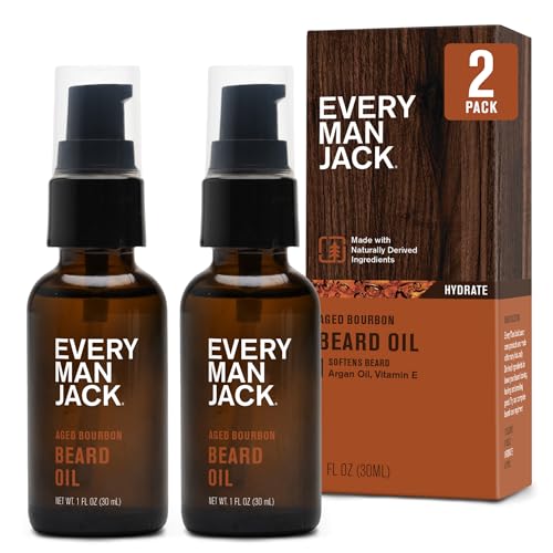 Every Man Jack Beard Oil - Aged Bourbon, Deep Moisturizing & Natural Shine - 2 Pack, 1 Fl Oz