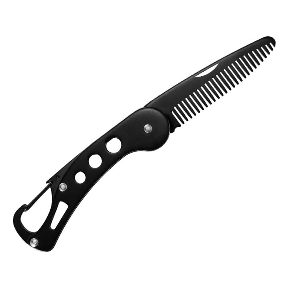 JinZeFa Stainless Steel Folding Beard Comb - Portable Anti-Static Mustache Styling Tool for Men