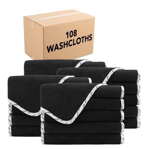 Arkwright Makeup Towels - Bulk 108 Ultra Soft Microfiber Washcloths, 13X13 In, Black/White