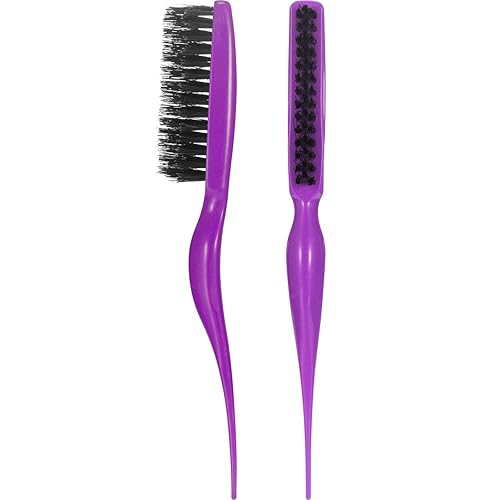 Frienda Boar Bristle Brush Set - 2 Teasing Combs for Hair Styling & Backcombing, Purple