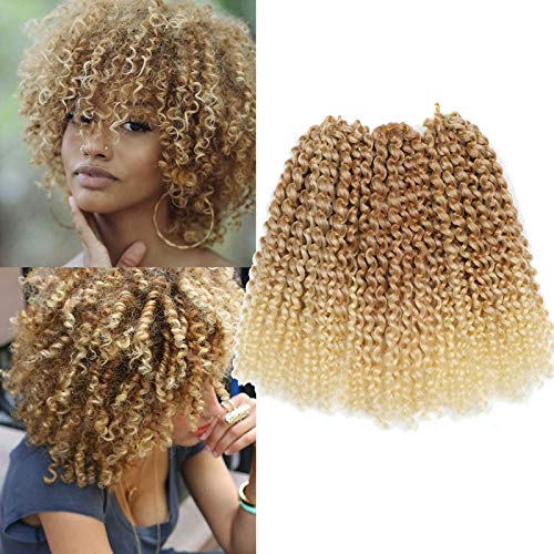 SHAROPUL 8 Inch Blonde Kinky Curl Afro Twist Hair Extensions - 3pcs Soft Synthetic Crochet