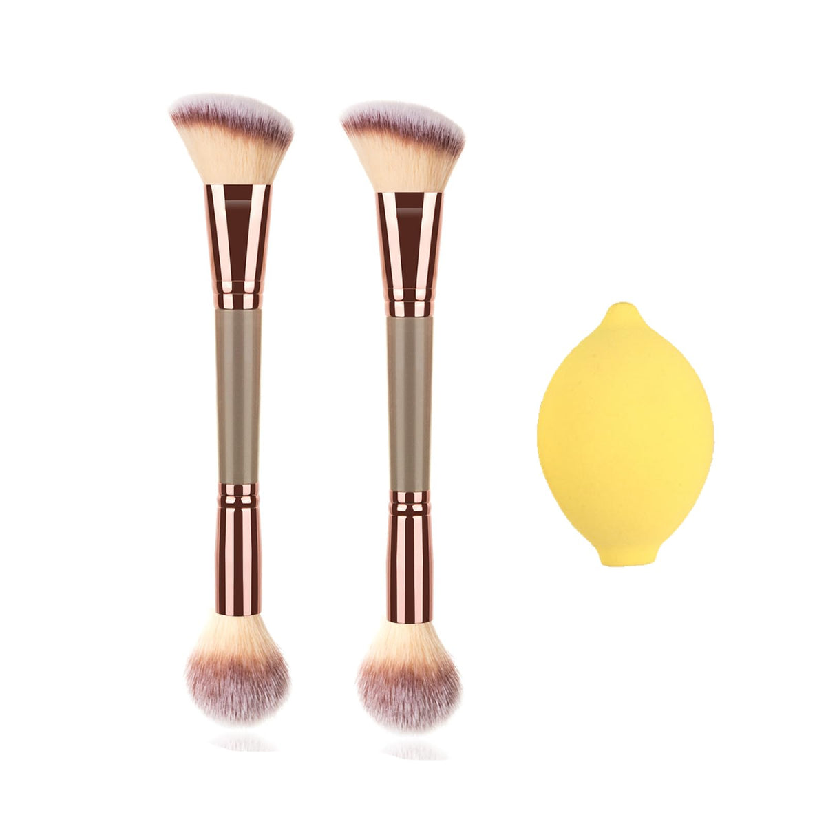 Uaiagm 3-Pack Dual-Ended Makeup Brushes For Contouring, Blending & Bronzing - Brown