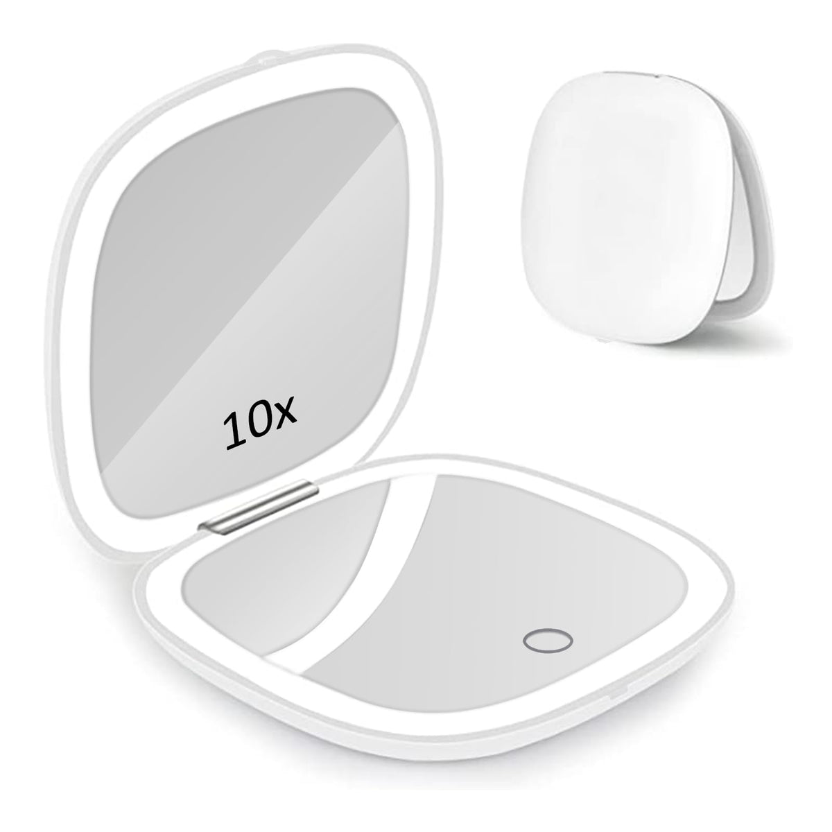 Micacorn Led Travel Makeup Mirror 1X/10X Magnification, Usb Charging, Touch Screen, Adjustable Brightness