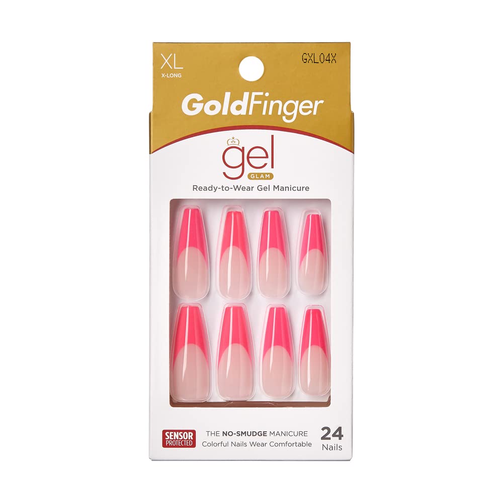 Goldfinger X-Long Gold Coffin Press On Nails - Limited Edition, Mini Glue Included, Long Lasting