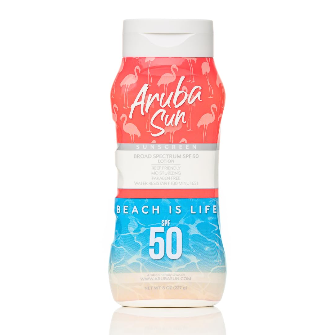 Aruba Sun Spf 50 Sunscreen Lotion - 8 Oz Water-Resistant, Broad Spectrum, No Octinoxate & Oxy