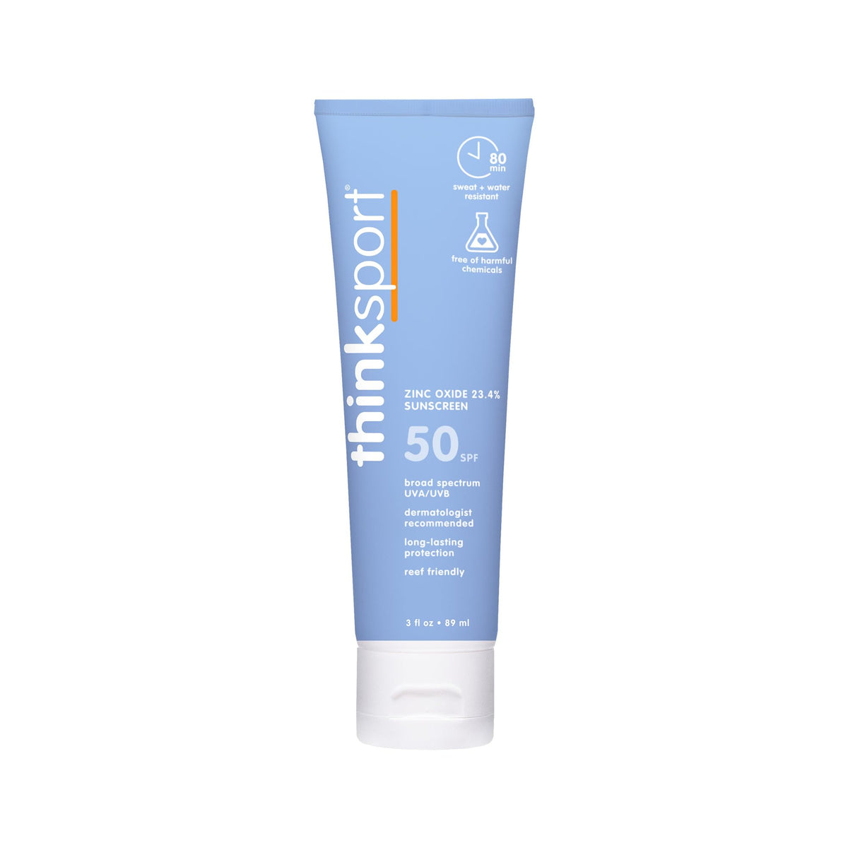 Thinksport Spf 50+ Mineral Sunscreen, 3 Oz - Water Resistant, Reef Safe, Broad Spectrum Uva/Uvb