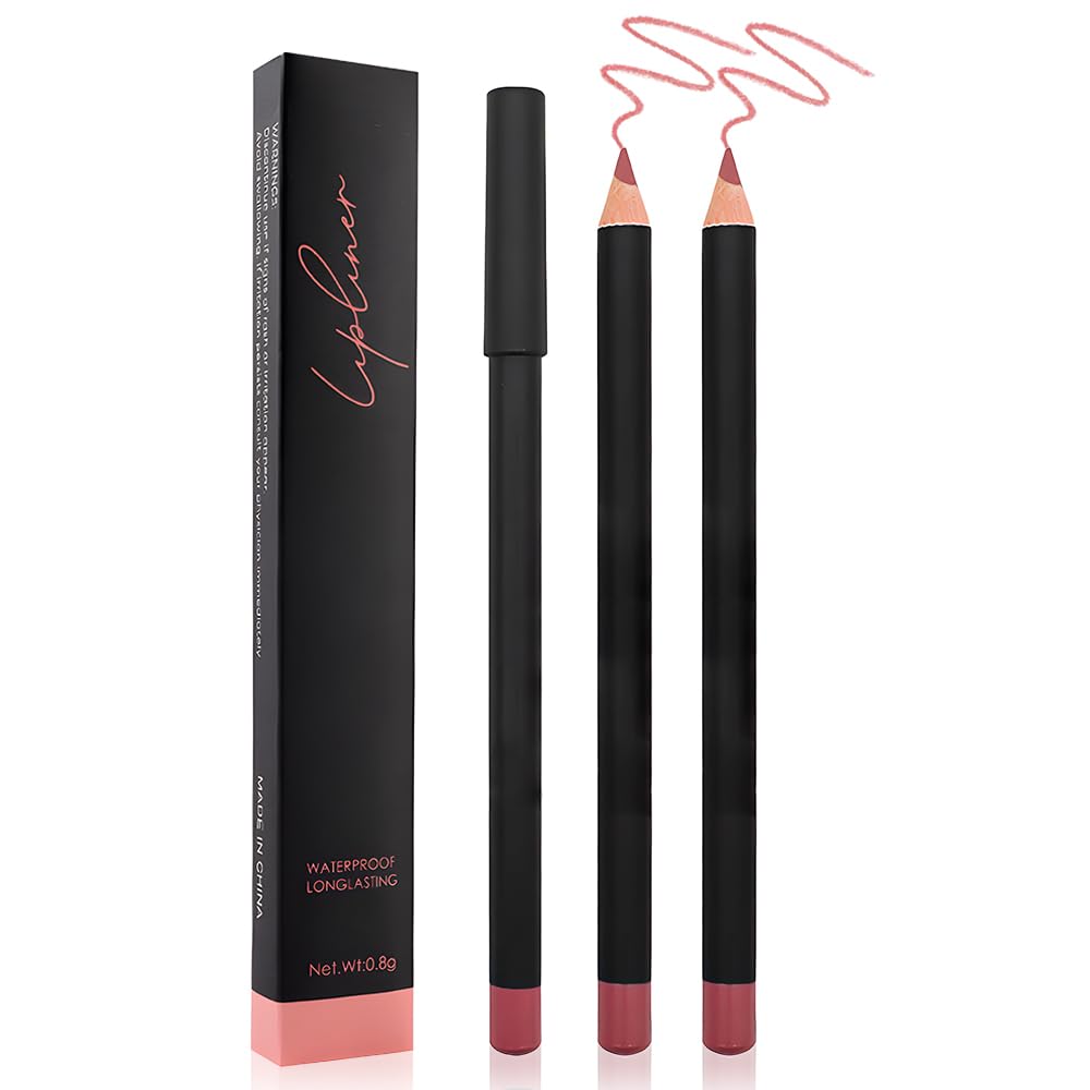 Suake 2 Pcs Nude Brown Beige Lip Liner Pencils Set - Waterproof, Easy Application For Daily Makeup