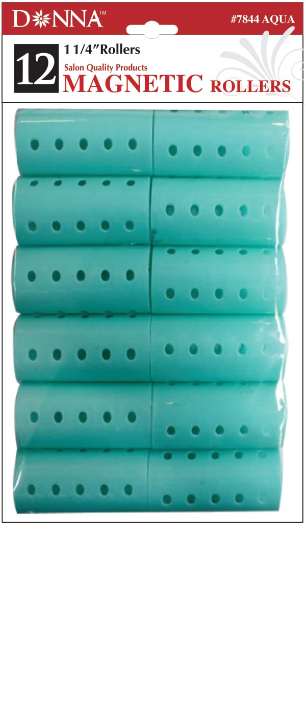 Donna 12Pcs Magnetic Foam Rollers 1.25&quot; - Heatless Hairdressing & Styling Clips, Aqua