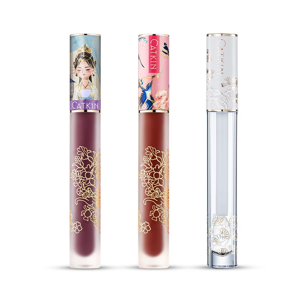 Catkin Semi Matte Liquid Lipstick Set - 3 High Pigmented Waterproof Glosses, Moisturizing Velvet Finish