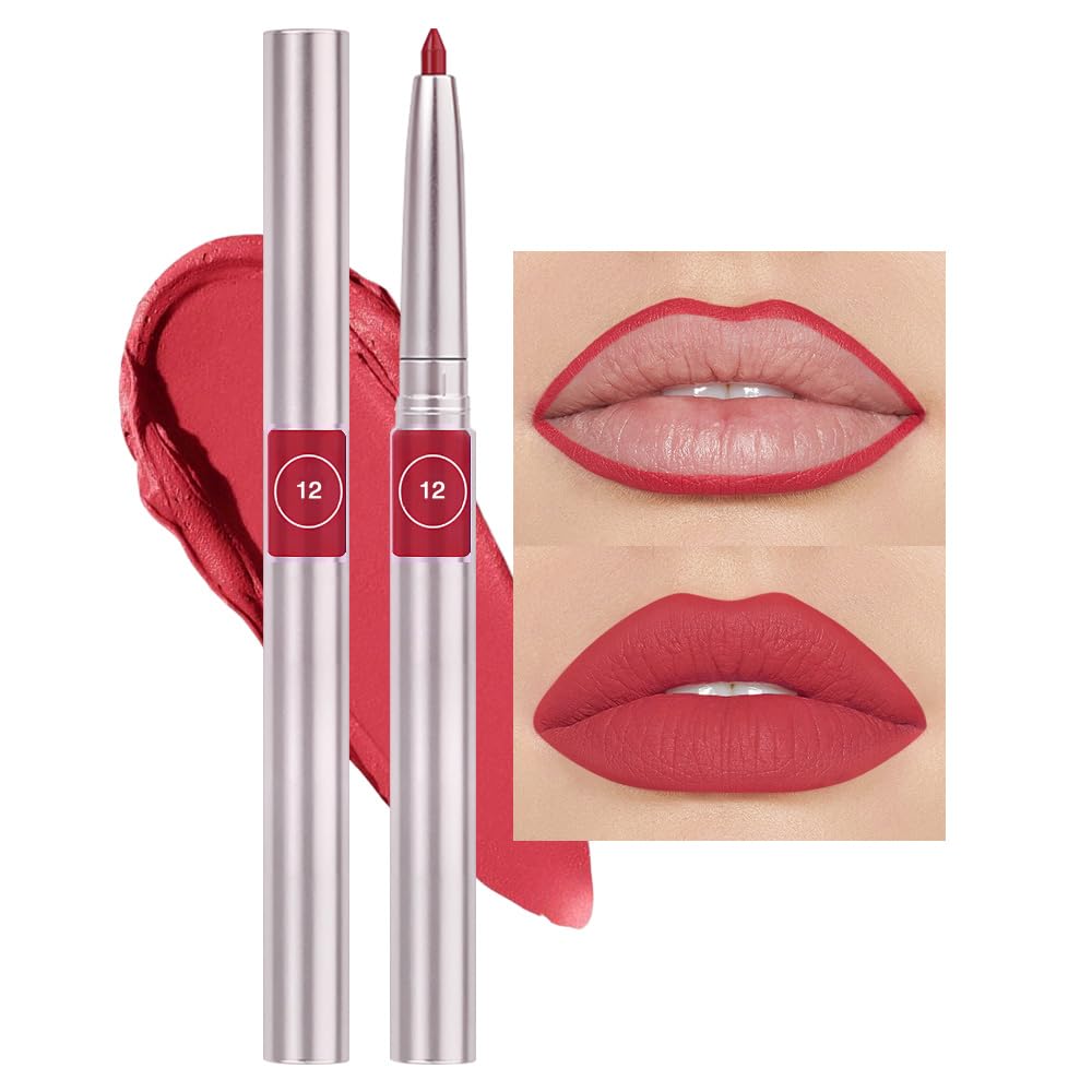 Feicuiyun Waterproof Retractable Lipliner Pencil, Long Lasting Matte Finish, 12#Bean Paste