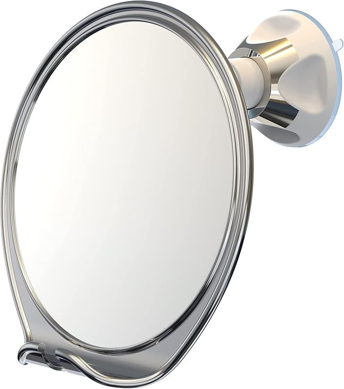 Luxo Chrome Shower Mirror - Fogless Shaving Mirror With Suction Cup & Razor Holder, 7.1&quot;X6.9&quot;