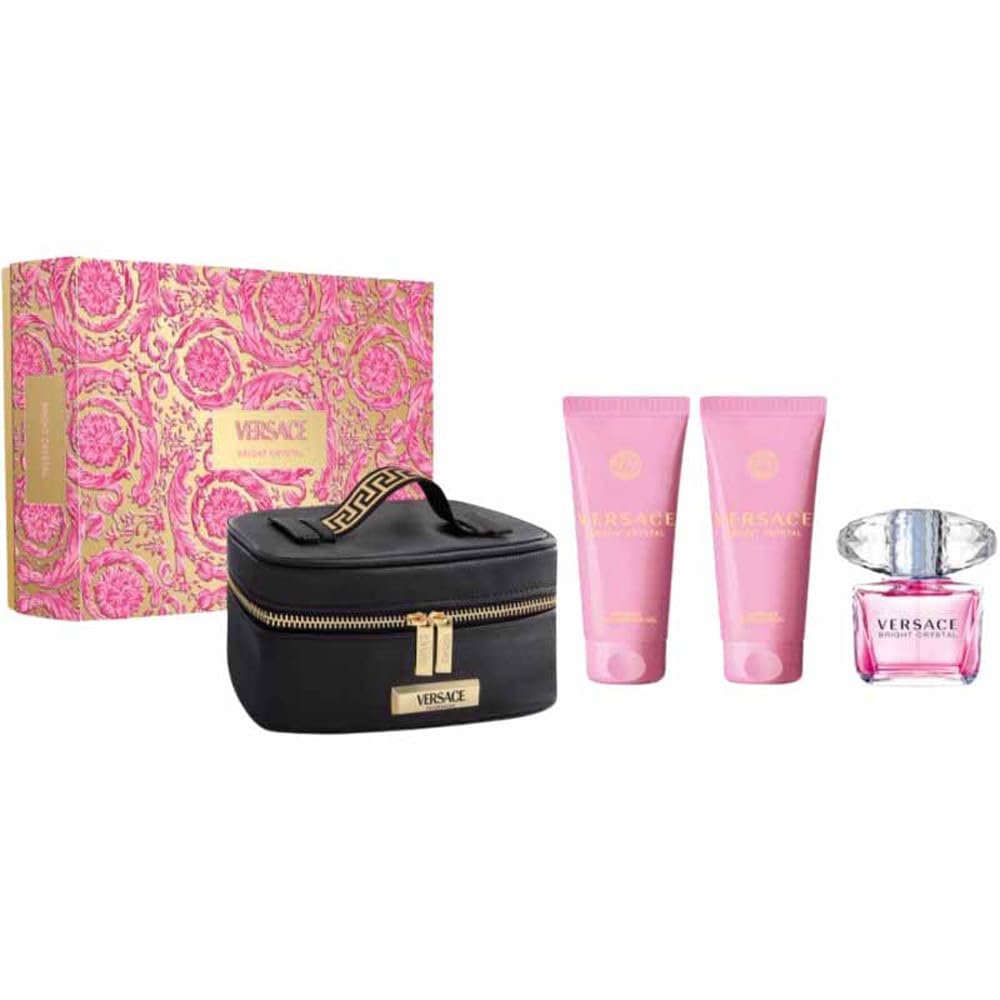 Versace Bright Crystal Women'S 4-Piece Set: Eau De Toilette, Body Lotion, Shower Gel, Bag