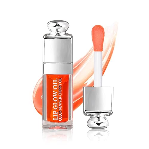 GECOMO Hydrating Lip Glow Oil, Moisturizing Tinted Gloss for Dry Lips, 0.2 Fl Oz - CORAL