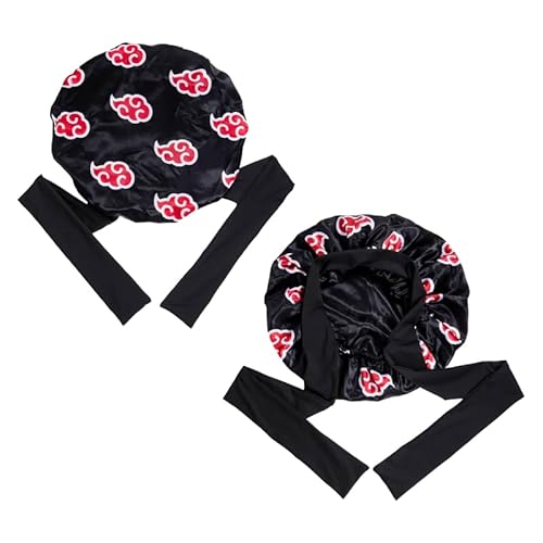 Crown Silky Non-Slip Bonnet For Sleeping, Adjustable Tie, Comfortable Satin Fabric, Black Akat