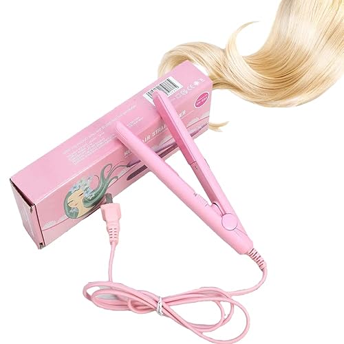 TMISHION Mini Hair Straightener 2 in 1 Ceramic Flat Iron & Curler for Short Wavy Hair - Pink