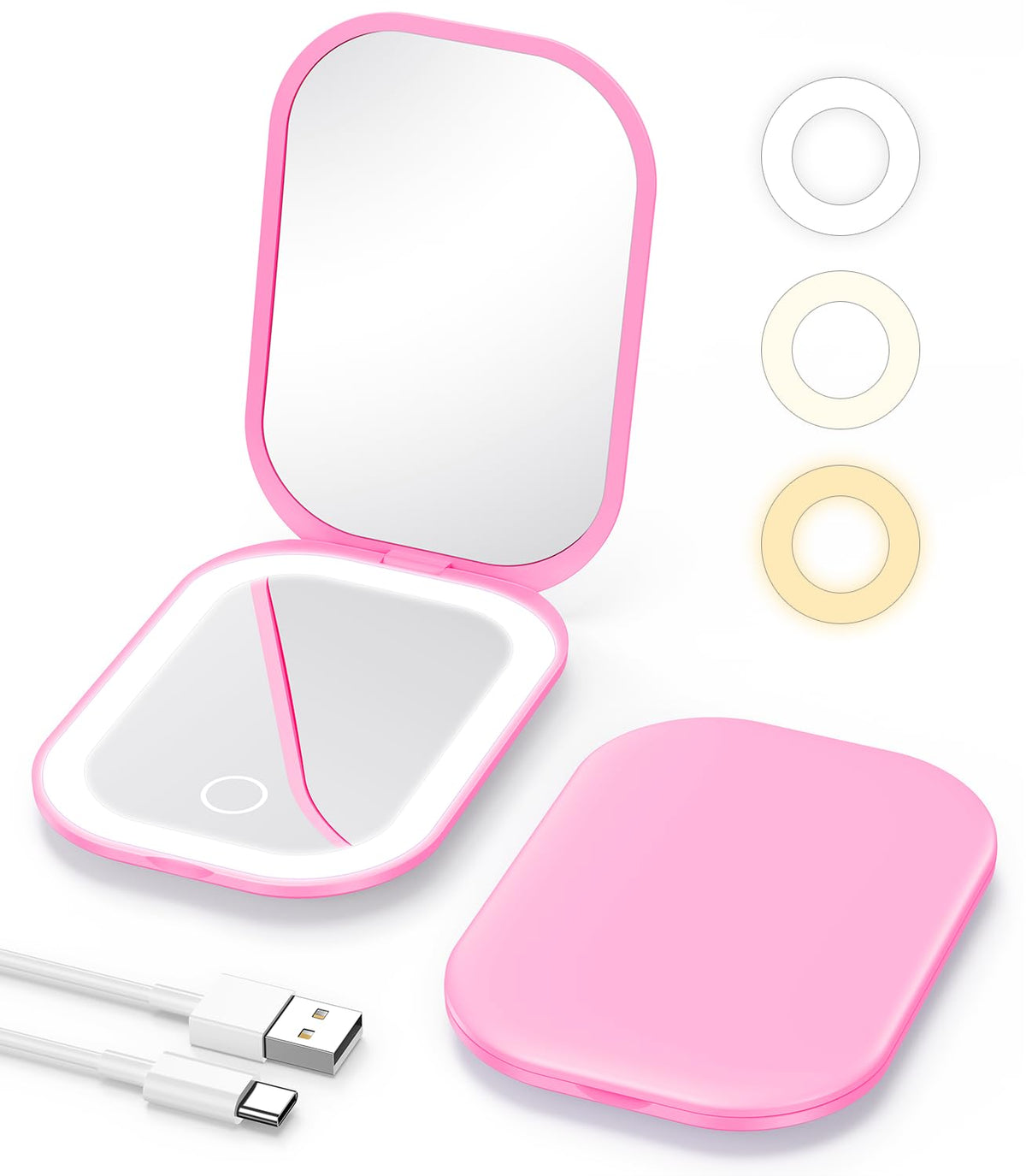 Gospire Lighted Compact Mirror With 1X/3X Magnification, Dimmable Led, Deep Pink, Travel Size