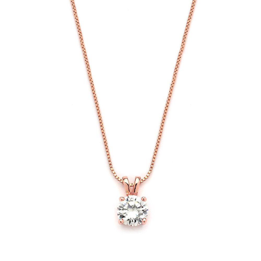 Mariell Rose Gold Cz Pendant Necklace For Women - 2 Carat Bridal Wedding Jewelry