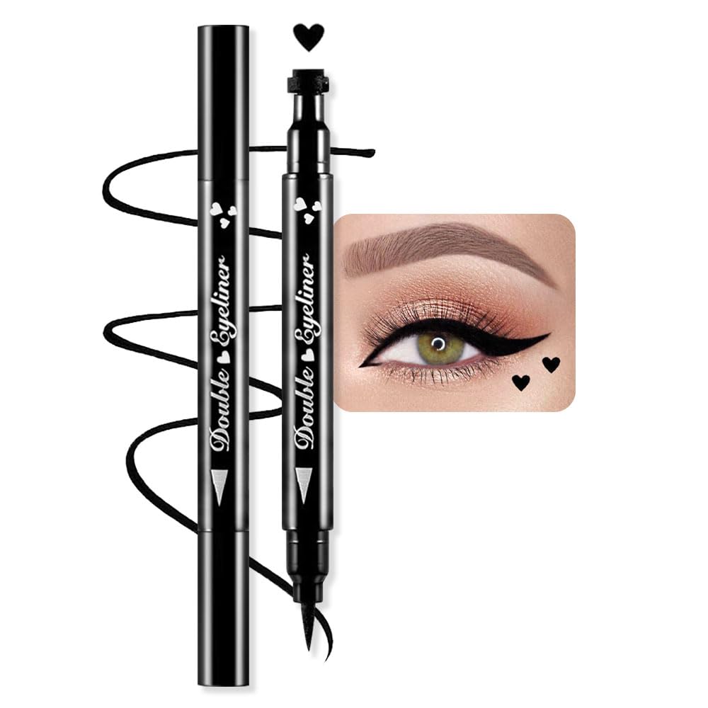 Bingbrush Double-Head Liquid Eyeliner Pencil - Waterproof Colorful Face Stamps, Heart & Black