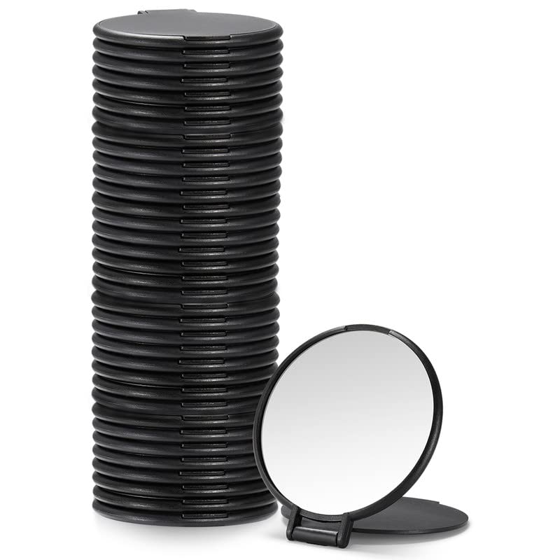 Qislee Compact Mirror Set Of 36 - Round Makeup Mirrors For Purse, Black