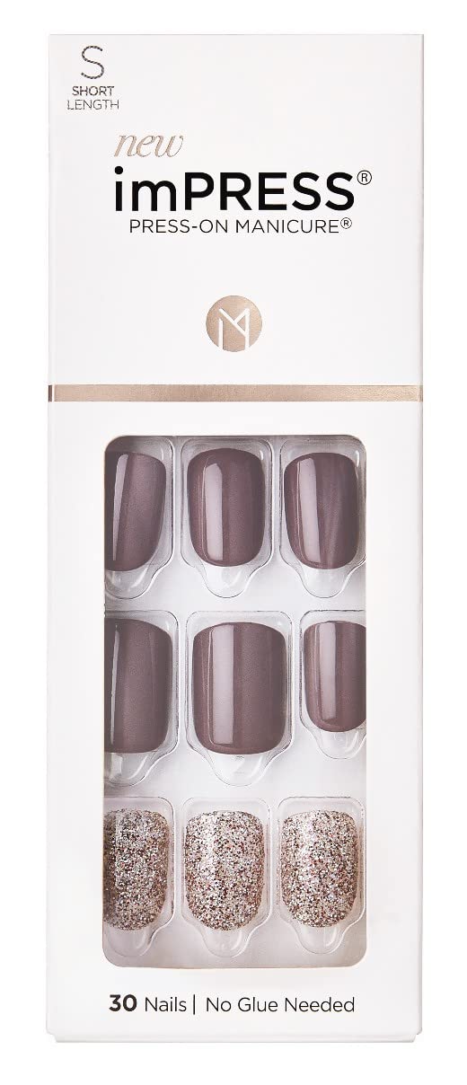 Kiss Impress Press-On Manicure Kit, 30 Count Flawless Short Nails, Purple & Silver, 2 Pack