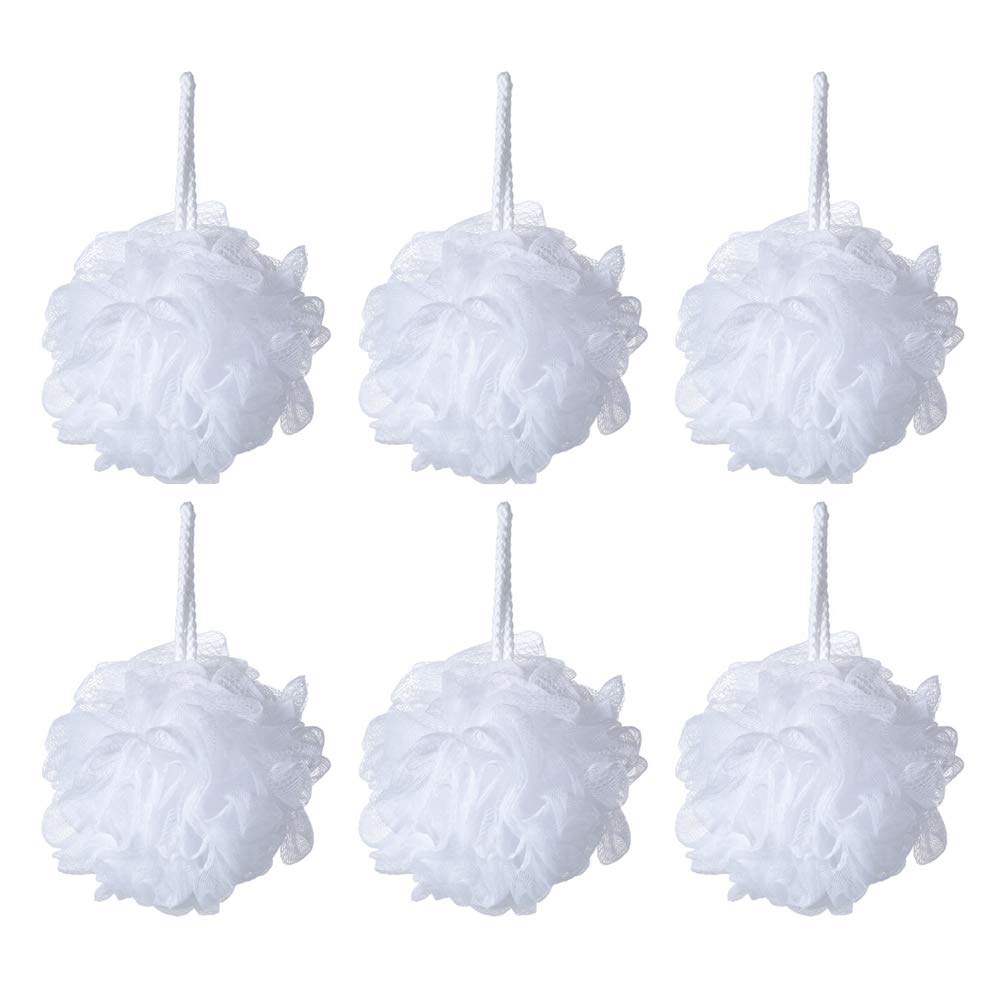 Iboodi Bath Sponge Loofah Shower Pouf - White Mesh, 6 Count, Lightweight, Durable