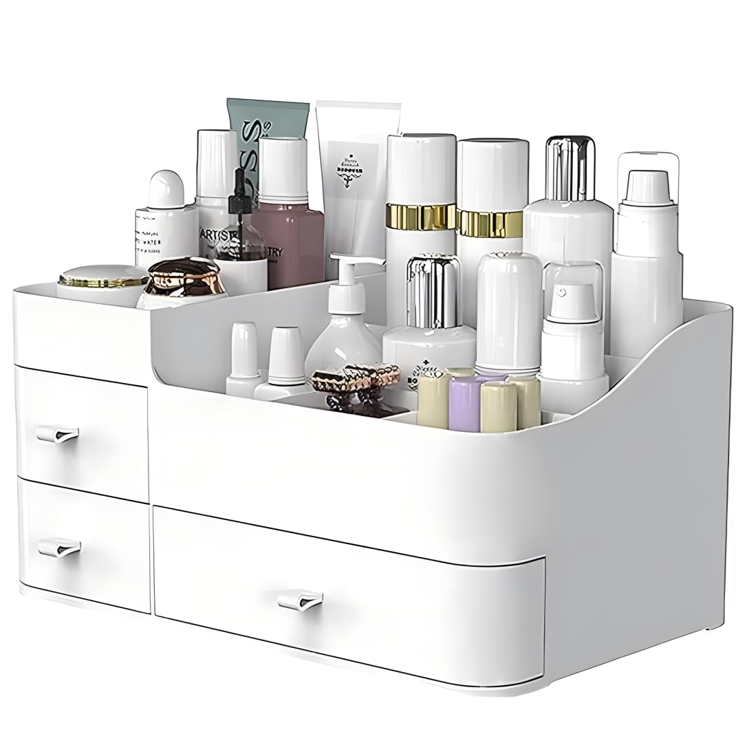 Onxe Large Capacity Makeup Organizer With Drawers For Vanity, Bathroom & Bedroom - White