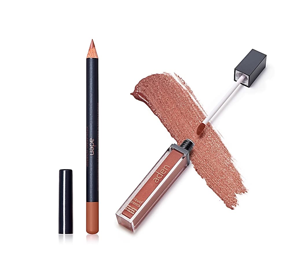 Aden 2-In-1 Matte Liquid Lipstick & Lip Liner Set, 16 Bronze Sand, Non-Smudge, Long Lasting