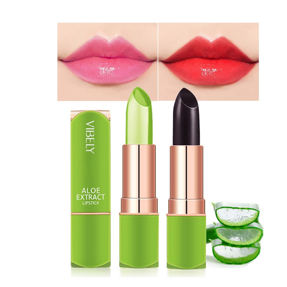 Flyeeo Aloe Vera Lipstick Set - Magic Color Change, Waterproof, Long Lasting, 2 Pcs