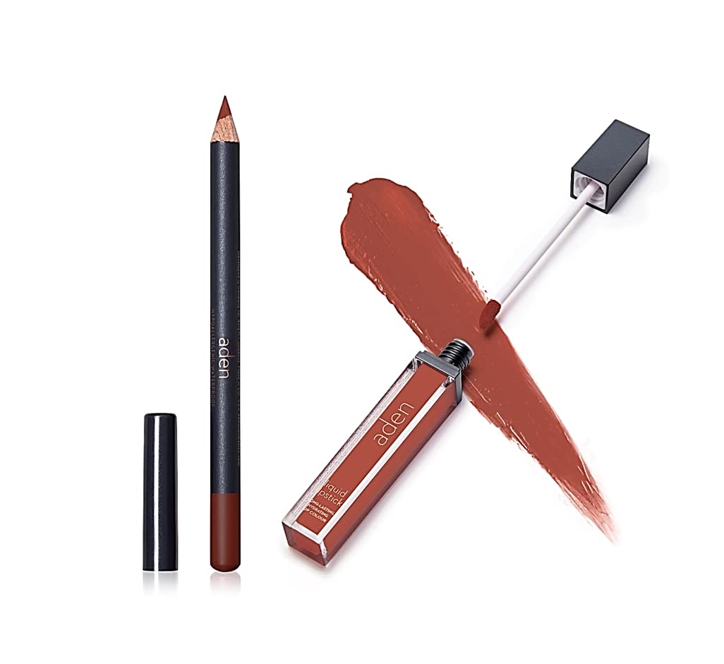 Aden 2-In-1 Matte Liquid Lipstick & Lip Liner Set, 28 Brick, Non-Smudge, Quick Dry, 