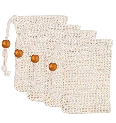 Kddom 4 Pack Soap Saver Pouches - Exfoliating Ramie Bags With Drawstring For Shower & Bath