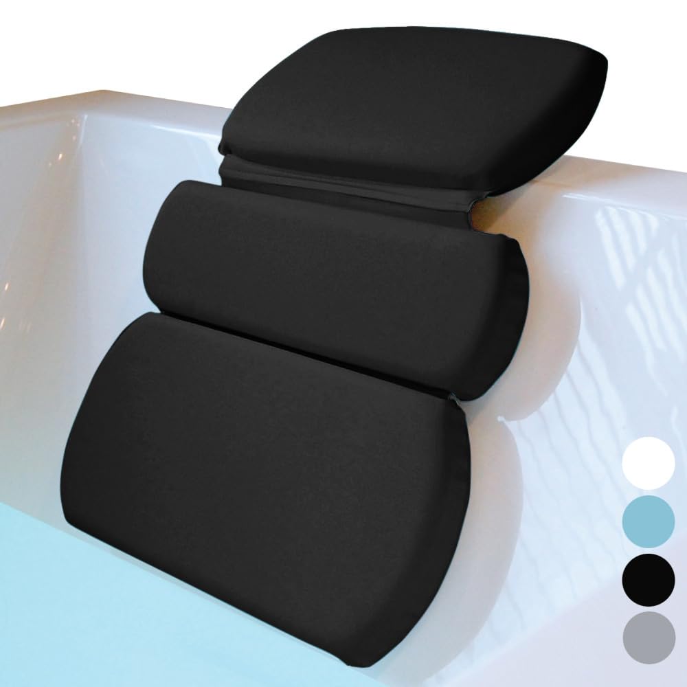 Gorilla Grip Black Bath Pillow - Luxury 3 Panel Foam Headrest With Improved Suction Cups