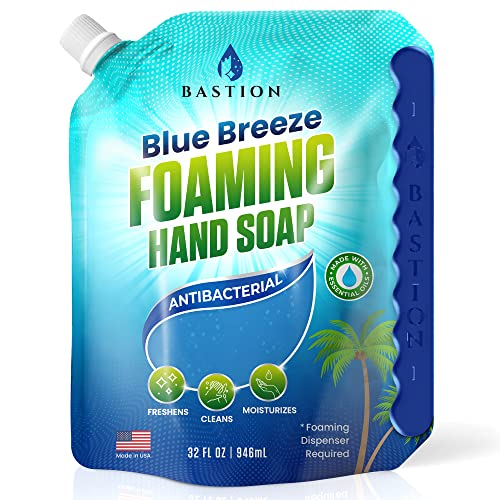 Bastion Antibacterial Foaming Hand Soap Refill - 32oz Blue Breeze Scent - Made in USA