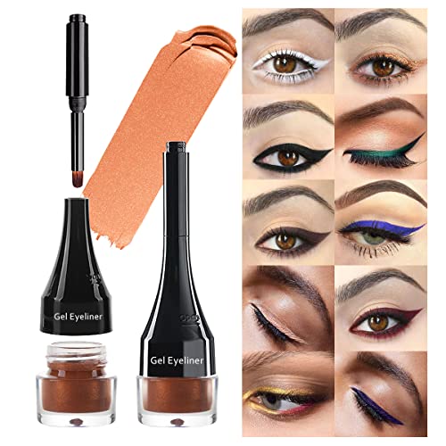 Lsxia 2-In-1 Gel Eyeliner Set, Waterproof Smudge Proof Copper Eyeliner With Brush, 0.71