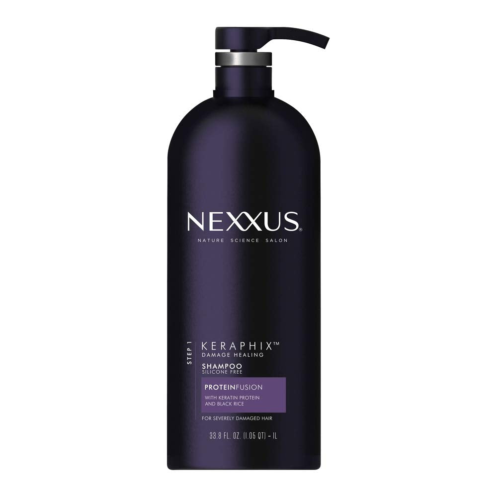 Nexxus Keraphix Shampoo 33.8 Oz - Proteinfusion For Damaged Hair, Silicone-Free, Black Rice