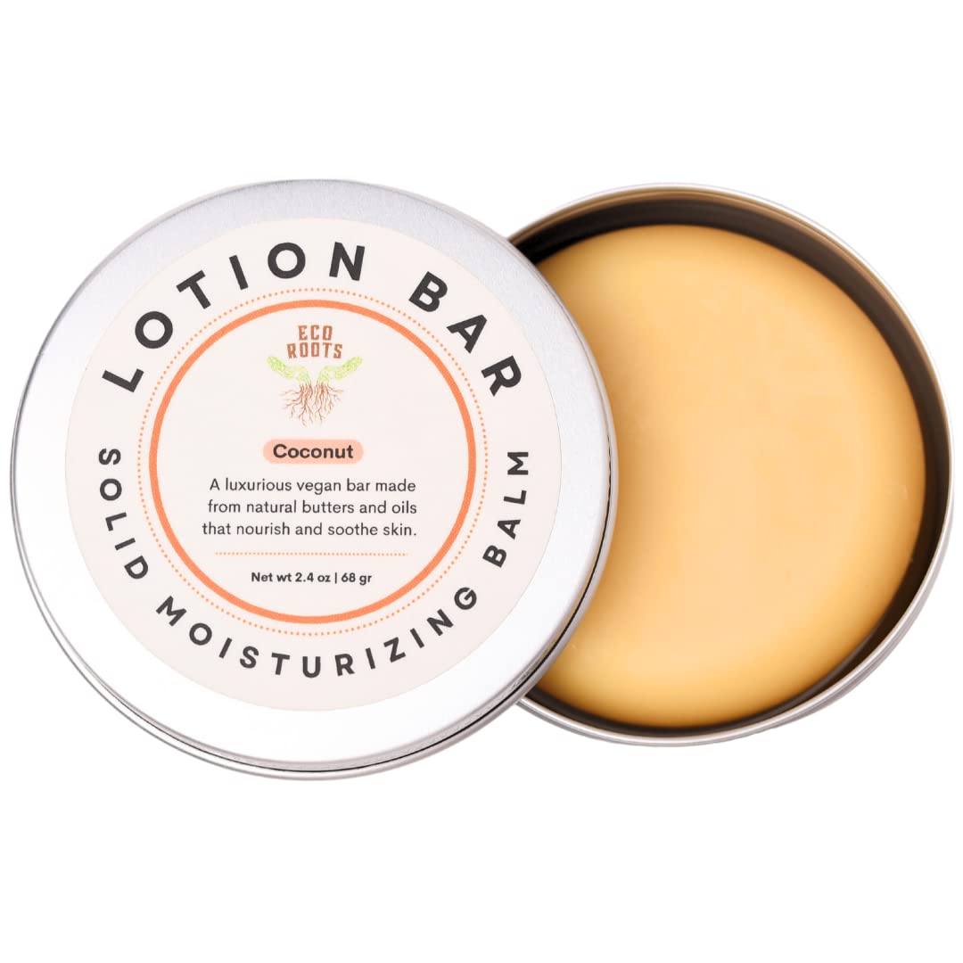 Eco Roots Waterless Lotion Bar - Natural Solid Moisturizer, 2.4 Oz Coconut Balm