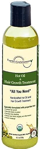 Earth's Enrichments Hot Oil Treatment for Dry Hair - Organic Hair Growth Serum, 8oz