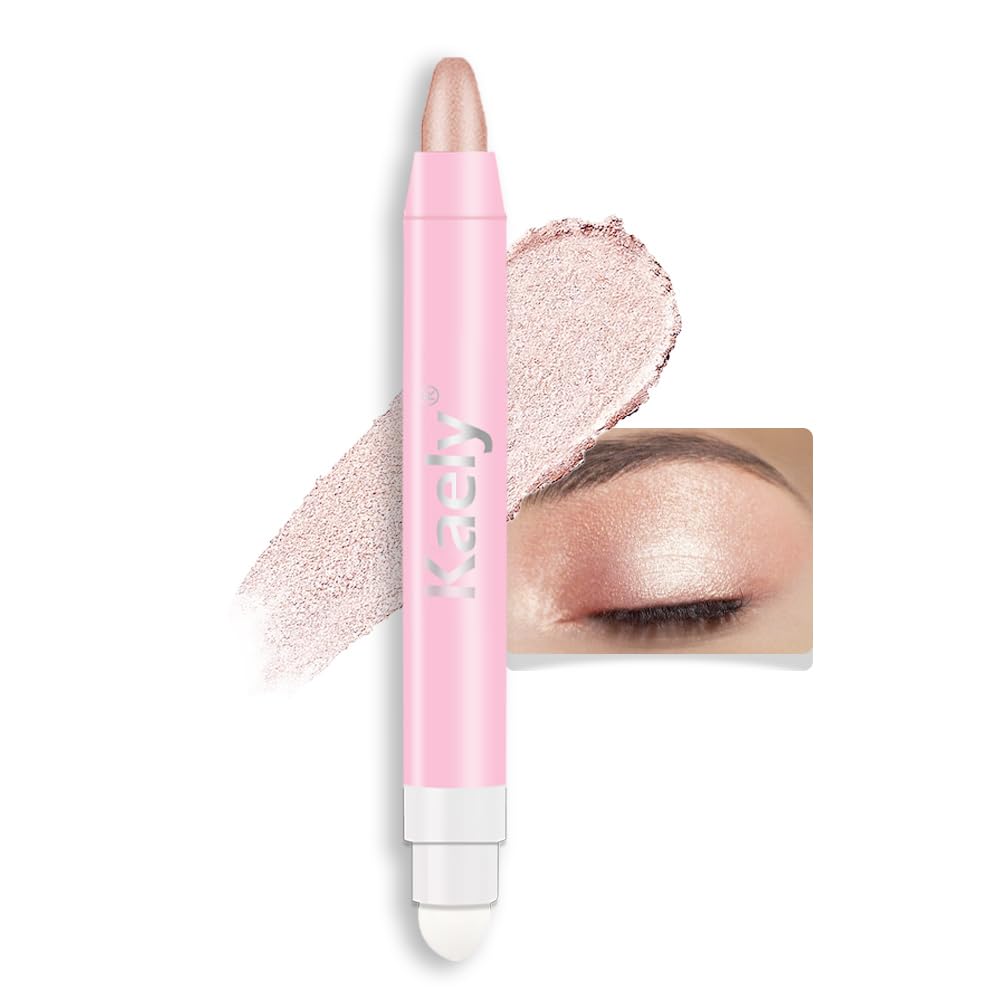 Kaely 2In1 Cream Eye Shadow Brightener Stick, Waterproof Champagne Shimmer Pencil Applicator