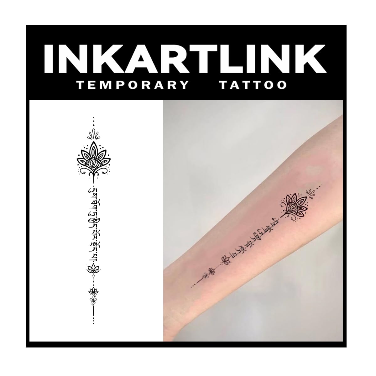 Inkartlink Sanskrit Flower Semi-Permanent Tattoo - 3 Sheets Waterproof Realistic Adult Art