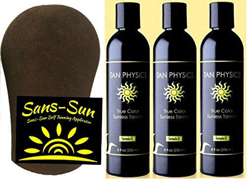 Tan Physics True Color Sunless Tanner - 8 Fl Oz (Pack Of 3) With Mitt - Best Self Tanner