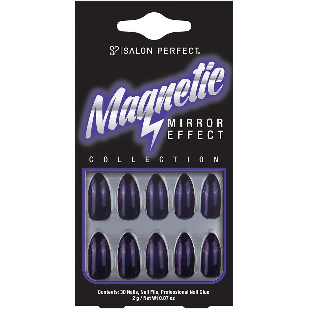 Salon Perfect Magnetic Blue Press On Nails Set - 1 Pack, Mirror Effect, Artificial Nails