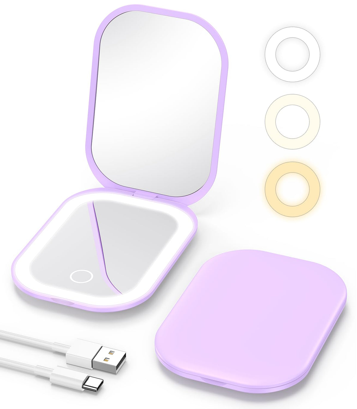 Gospire Lighted Compact Mirror, 1X/3X Magnification, Adjustable Colors, Rechargeable, Purple