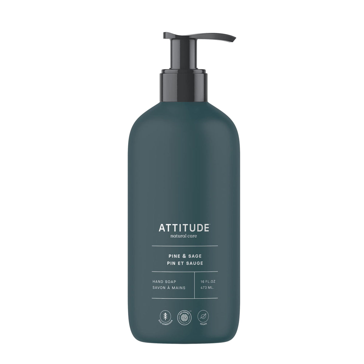 Attitude Ewg Verified Liquid Hand Soap, Vegan Pine & Sage, 16 Fl Oz, Plant-Based Personal Care